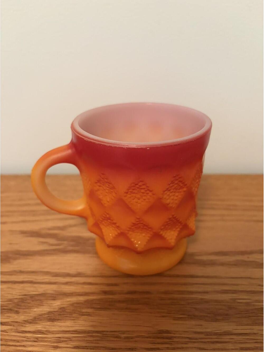 VTG Anchor Hocking Glass Mug Kimberly Diamond Red & Orange Hombre Fire King
